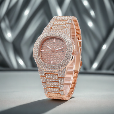 Montre de Luxe Diamand Brillante – Heure et Date – Argent, Or ou Rose
