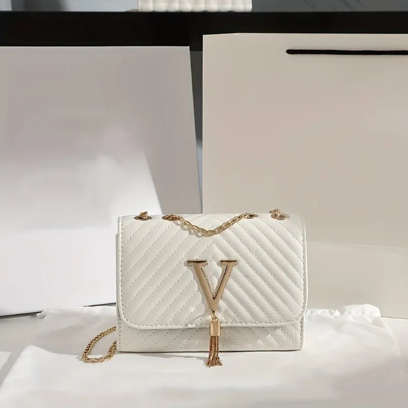 Sac à Main Femme Élégant – Blanc, Noir ou Rose – Chaîne Dorée & Finition Matelassée